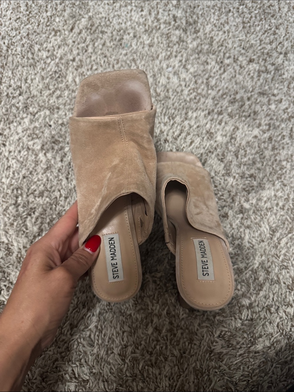 Steve Madden Beige Suede Open-Toe Slide Mules